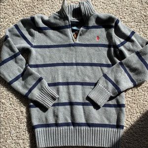 Polo Zip Up Sweater Grey Blue Stripes